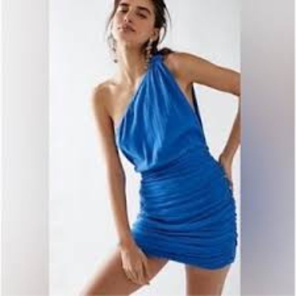 Free People Women's Blue One Shoulder Mini Dress - size M